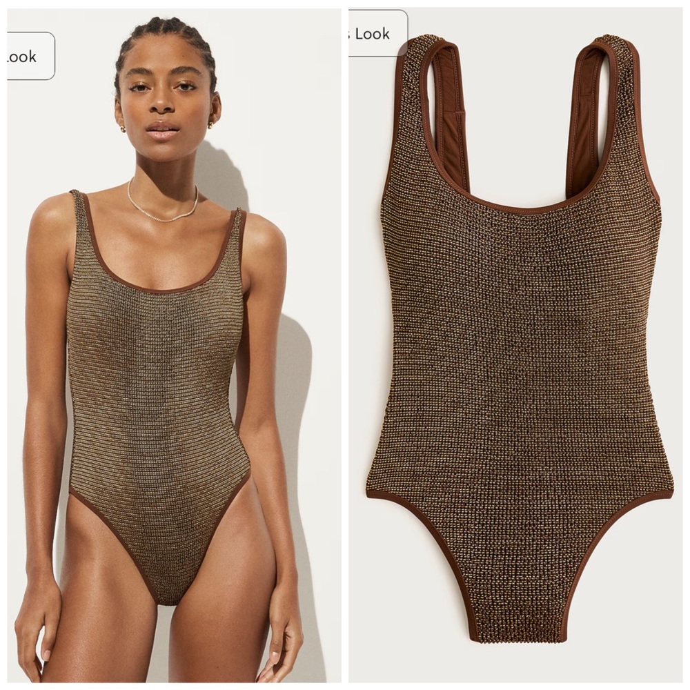 J. Crew Metallic Brown Scoop-Back Scrunchie One-Piece Swimsuit size 10